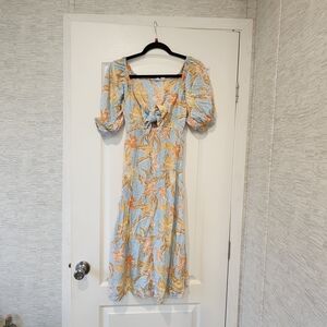 Roxy Blue and Orange Floral Maxi Dress Size XS Euc